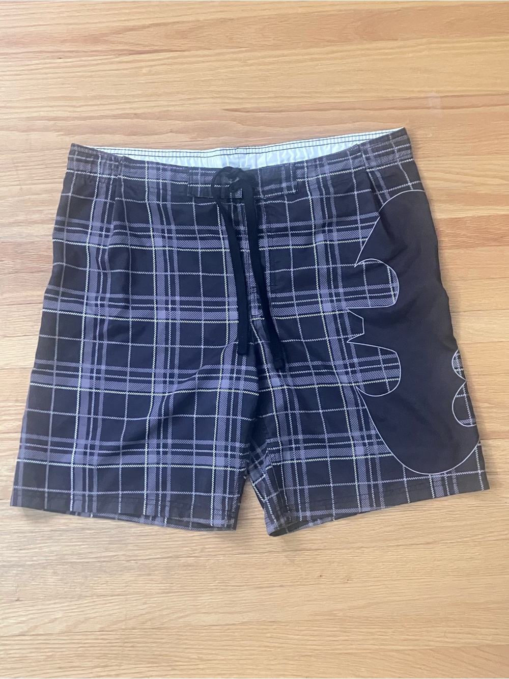Men's Black Plaid Batman Swim Shorts